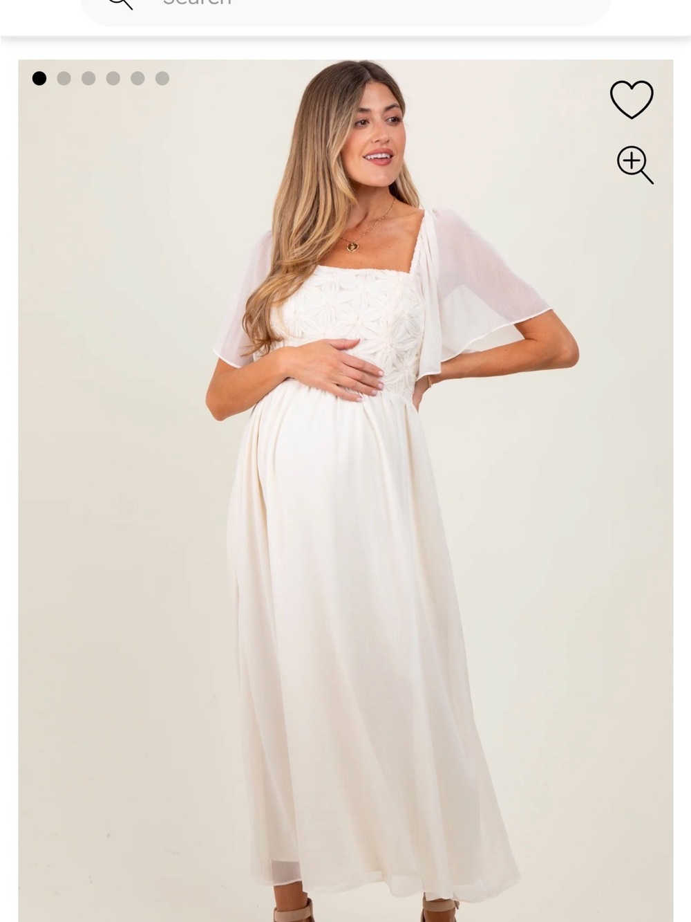 Pinkblush Ivory Maternity Midi Dress with Lace Bodice